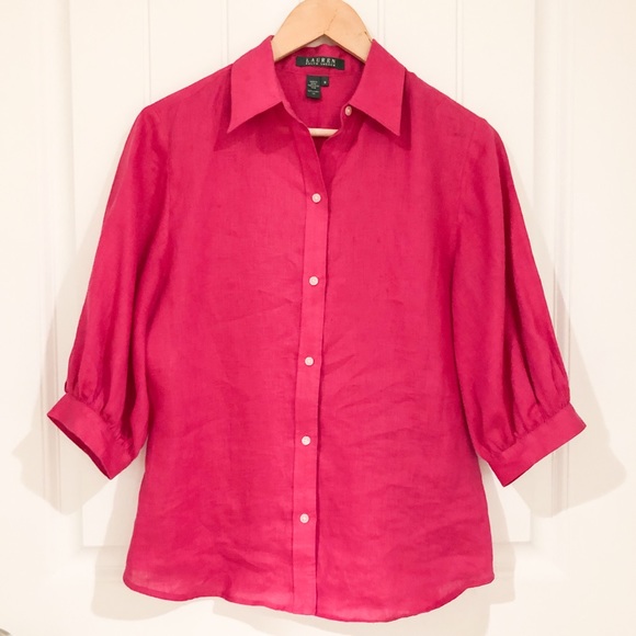 Ralph Lauren Pink Linen Button Down Shirt Medium - Picture 2 of 9
